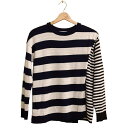 【中古】MAISON KITSUNE(メゾンキツネ) 長袖カットソー クルーネック/ボーダー/変形デザイン 白×ネイビー×黒