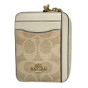 【中古】COACH(コーチ) シグネチャー柄 コインケース ベージュ×アイボリー レザー