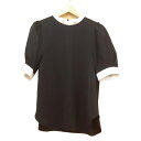 【中古】Tiara(ティアラ) 半袖カットソー ハイネック/ジップアップ 黒×白