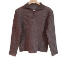 【中古】Leilian(レリアン) 長袖カットソー ハイネック/チェック柄/シワ加工 ベージュ×ブラウン×ネイビー