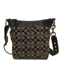 【中古】COACH(コーチ) シグネチャーミディアムダッフル ショルダーバッグ ベージュ×黒 レザー