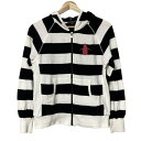 【中古】Munsingwear(マンシングウェア) パーカー 長袖/ニット/ボーダー/ジップアップ 黒×白×ピンク