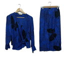 【中古】HANAE MORI(ハナエモリ) スカートセットアップ シルク ブルー×黒