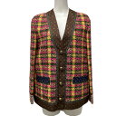 【中古】GUCCI(グッチ) カーディガン 長袖 ブラウン×ピンク×マルチ ウール