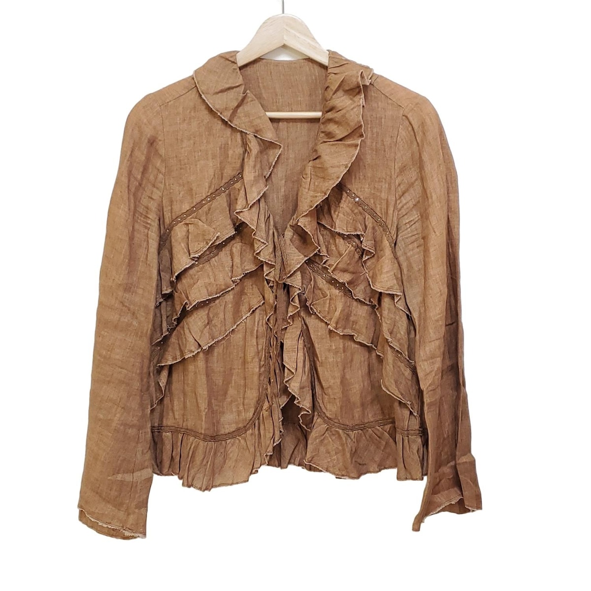 【新着】【中古】伊太利屋/GKITALIYA(イタリヤ) カーディガン 長袖/麻/ラインストーン ブラウン