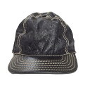【中古】GUCCI(グッチ) キャップ シマライン 黒 コットン、レザー