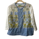 【中古】ALBEROBELLO/OLLEBOREBLA(アルベロベロ/オレボレブラ) 長袖シャツブラウス 花柄 白×ライトブルー×マルチ
