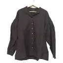 【新着】【中古】Conte(コンテ) 長袖シャツブラウス 麻混/バンドカラー/ギャザースリーブ/ビッグシルエット ダークブラウン