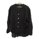 【新着】【中古】Conte(コンテ) 長袖シャツブラウス 麻混/Vネック/ギャザースリーブ/シアー 黒