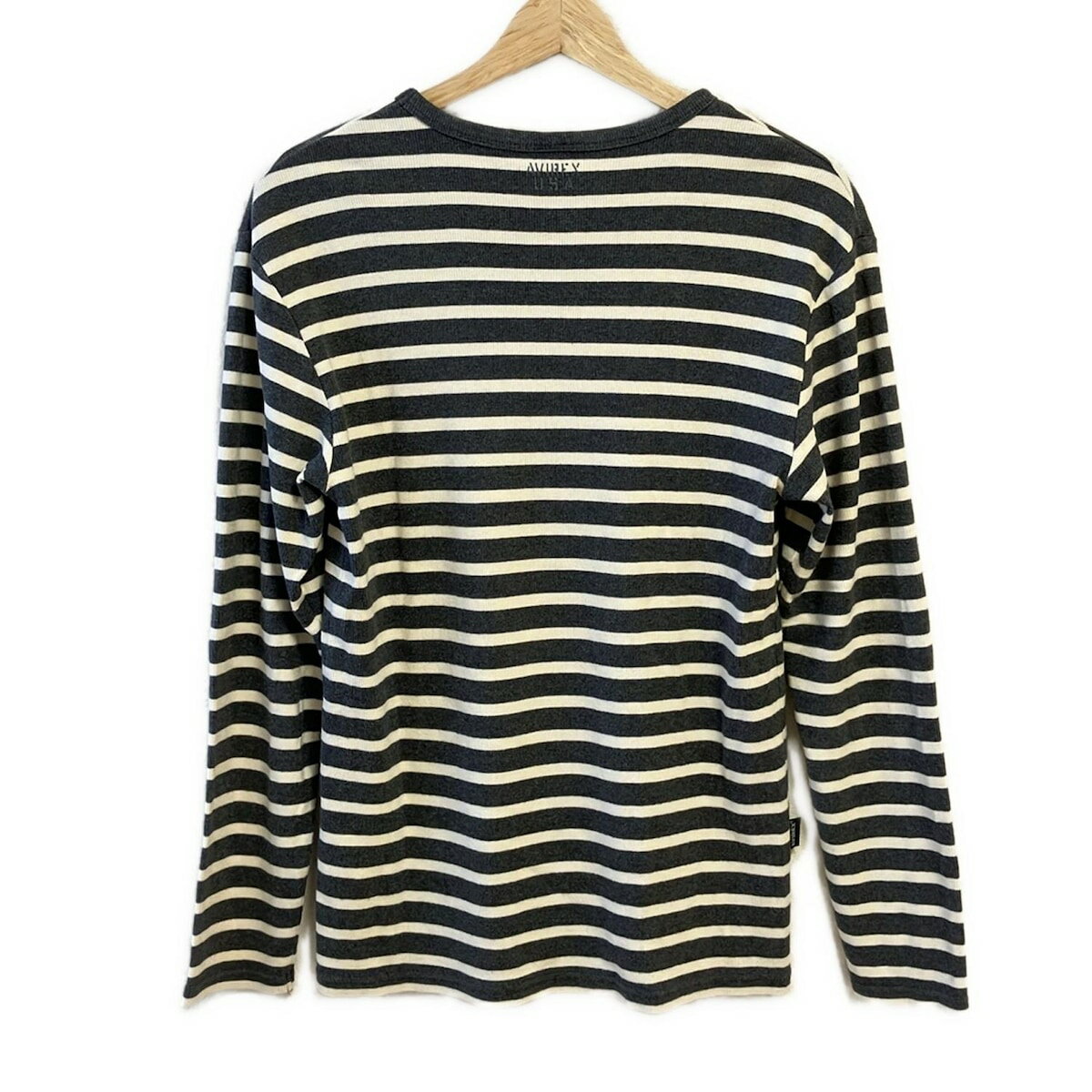 【中古】AVIREX(アビレックス) 長袖Tシャツ クルーネック/ボーダー アイボリー×グレー
