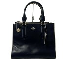 【中古】COACH(コーチ) クロスビー キャリーオール トートバッグ ダークネイビー×アイボリー レザー