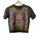 【中古】ETRO(エトロ) 半袖セーター シルク切替 ダークグリーン×カーキ×マルチ