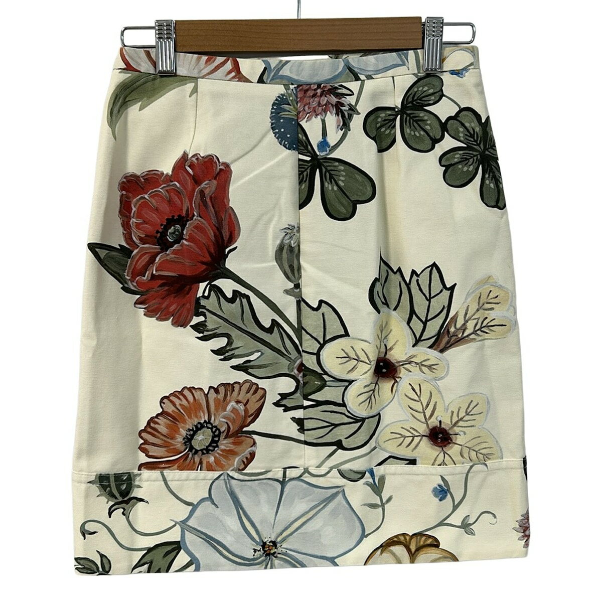 【中古】GUCCI(グッチ) スカート ひざ丈/花柄 アイボリー×ダークグリーン×マルチ