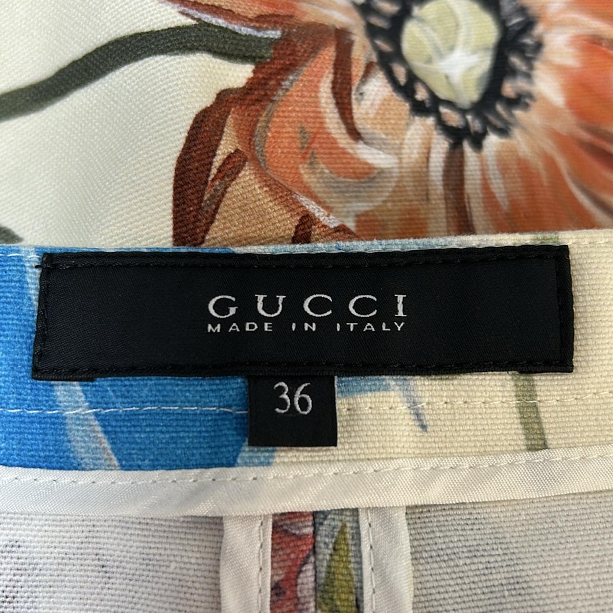 【中古】GUCCI(グッチ) スカート ひざ丈/花柄 アイボリー×ダークグリーン×マルチ