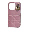 【中古】DIOR/ChristianDior(ディオール/クリスチャンディオール) レディディオール 携帯電話ケース iPhoneケース/iPhone12,12PRO ピンク レザー