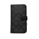 【中古】COACH(コーチ) シグネチャー柄 携帯電話ケース iPhoneケース/手帳型/iPhone14 Pro 黒×グレー レザー