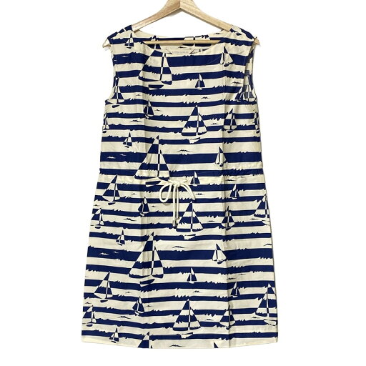 【中古】LAURAASHLEY(ローラアシュレイ) ワンピース ノースリーブ/ひざ丈/ヨット柄/ボーダー アイボリー×ネイビー 【中古】LAURAASHLEY(ローラアシュレイ) ワンピース ノースリーブ/ひざ丈/ヨット柄/ボーダー アイボリー×ネイビー