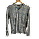 【中古】COMME CA MEN(コムサメン) 長袖カットソー Vネック/アーガイル グレー×ライトグレー