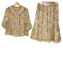 【中古】ROCHAS(ロシャス) スカートセットアップ ペイズリー柄/シースルー ライトブラウン×ライトブルー×マルチ