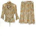【中古】ROCHAS(ロシャス) スカートセットアップ ペイズリー柄/シースルー/肩パッド ライトブラウン×ライトブルー×マルチ