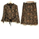 【中古】Leilian(レリアン) スカートセットアップ ペイズリー柄/肩パッド/腰紐付き ダークブラウン×ブラウン×マルチ