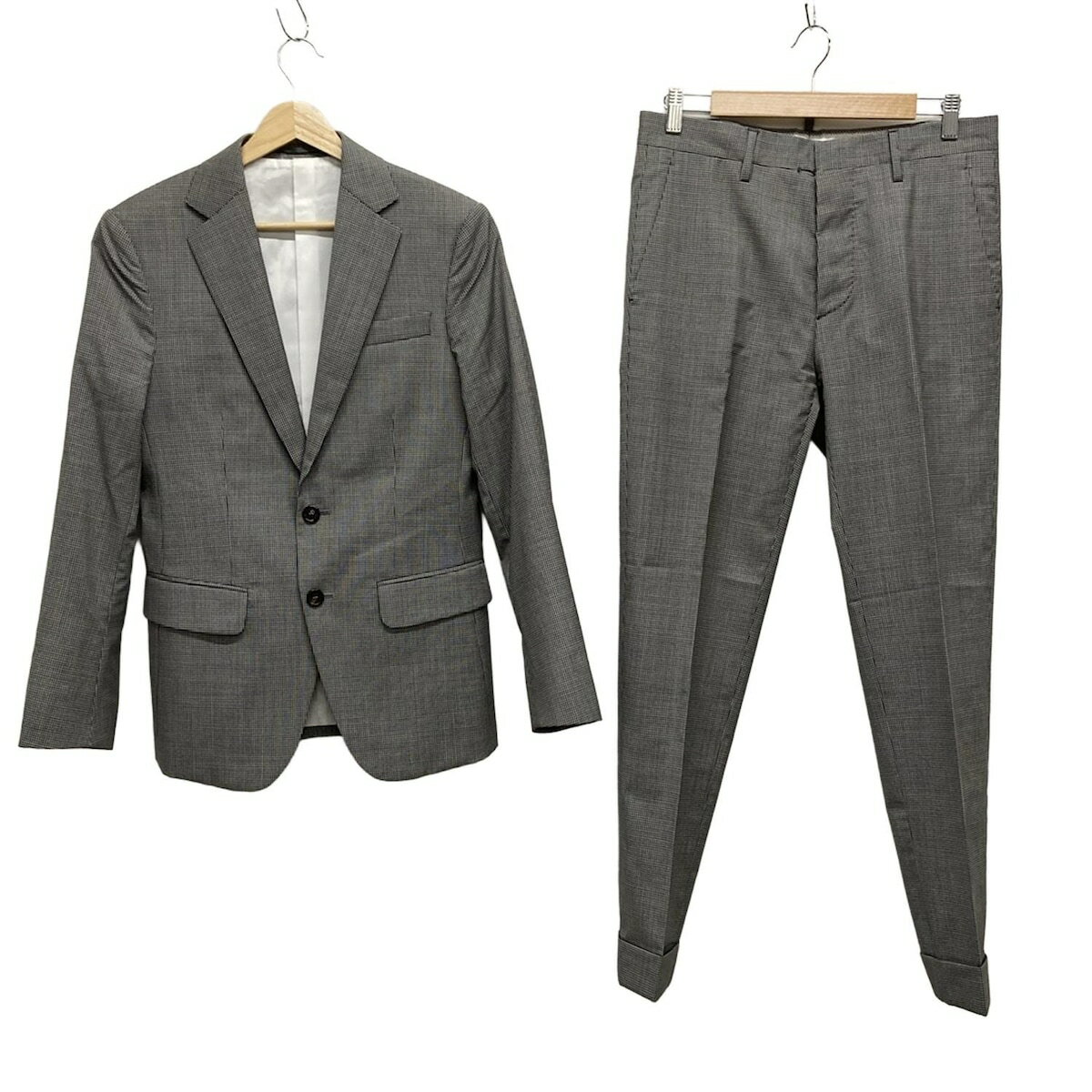 【中古】DSQUARED2(ディースクエアード) シングルスーツ チェック柄 黒×グレー×白