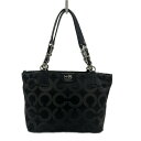 【中古】COACH(コーチ) オプアート ショルダーバッグ 黒×ダークグレー レザー