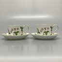 【中古】WEDG WOOD(ウェッジウッド) ワイルドストロベリー 食器 カップ&ソーサー×2点/イチゴ 白×ゴールド×マルチ