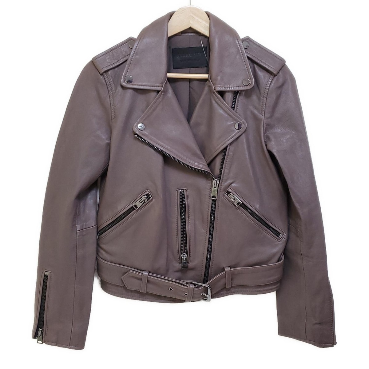 【中古】All Saints(オールセインツ) ライダースジャケット 長袖/冬 グレーベージュ