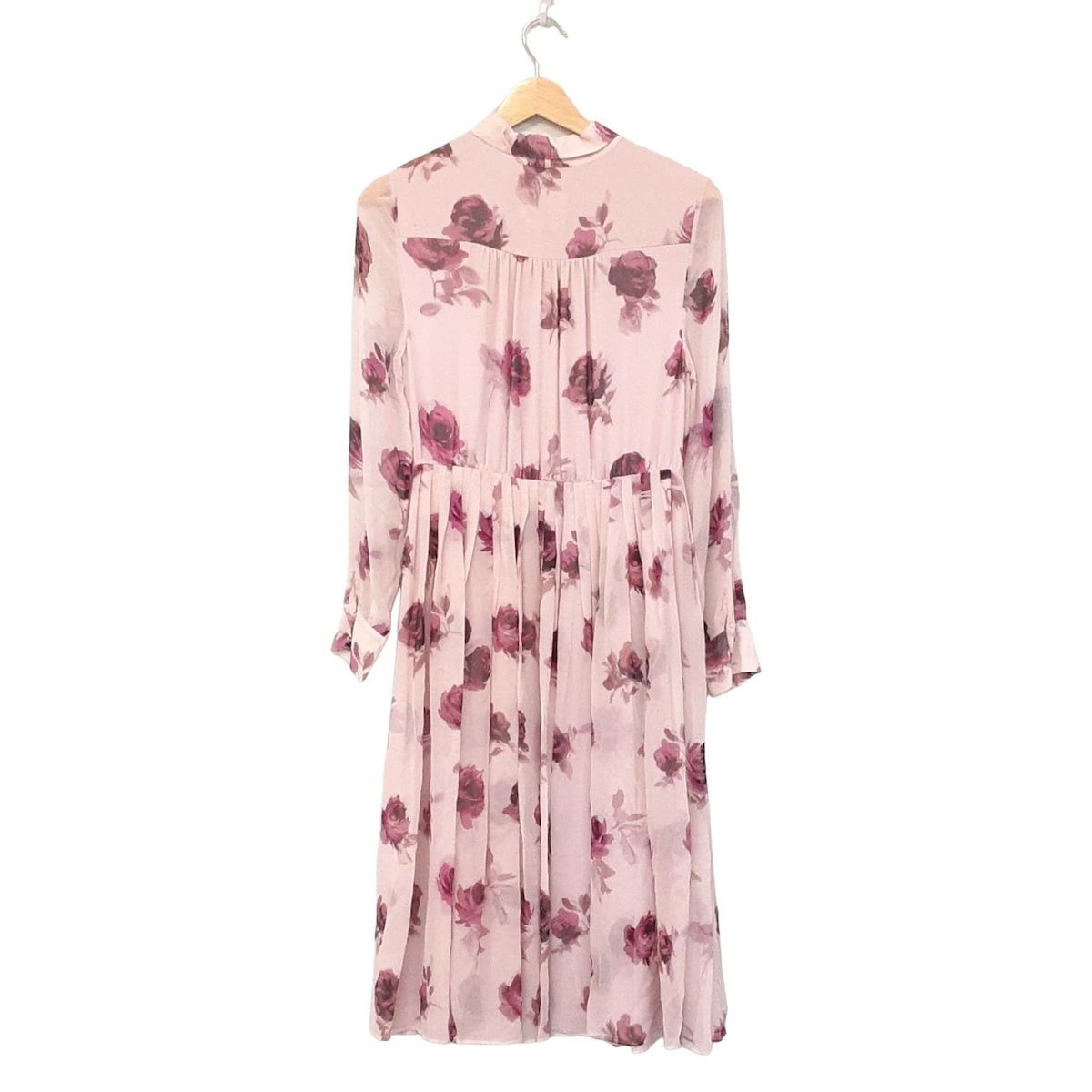 【中古】Kate spade(ケイトスペード) ワンピース レギュラーカラー/長袖/ロング/シルク/花柄 ライトピンク×ボルドー×マルチ