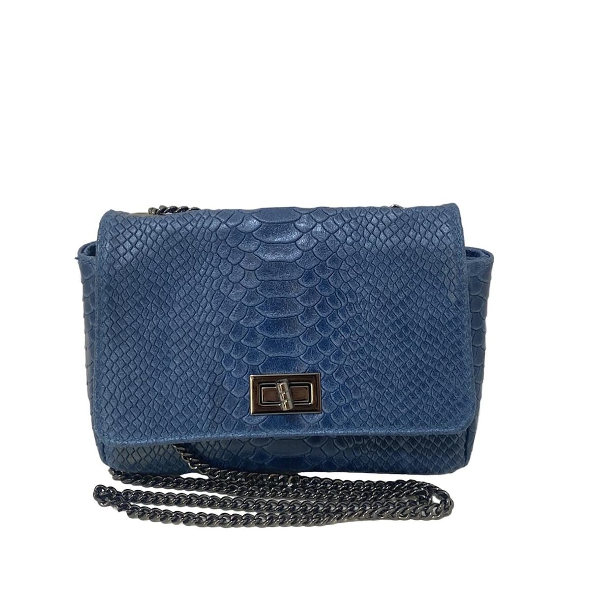 【中古】Borse in Pelle(ペレボルサ) ショルダーバッグ 型押し加工/チェーンショルダー ブルーグレー レザー