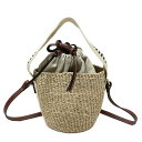 【中古】Chloe(クロエ) ウッディスモールバスケット ハンドバッグ Mifuko ベージュ×ダークブラウン レザー