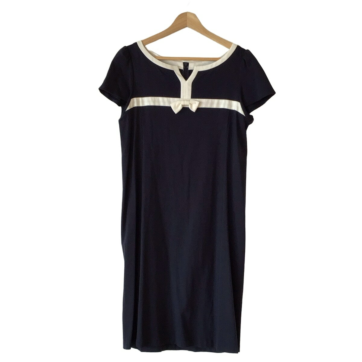 【新着】【中古】M'S GRACY(エムズグレイシー) ワンピース 半袖/ひざ丈/リボン ネイビー×白
