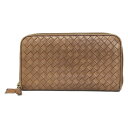 【中古】BOTTEGA VENETA(ボッテガヴェネタ) ジップアラウンドウォレット,イントレチャート 長財布 ラウンドファスナー ブラウン レザー