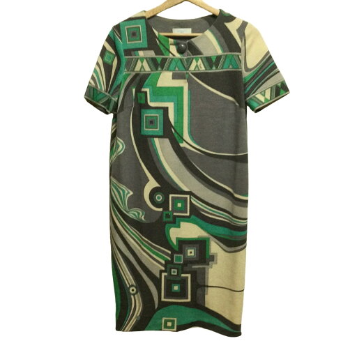 【中古】EMILIO PUCCI(PUCCI)(エミリオプッチ) ワンピース クルーネック/半袖/ひざ丈 グレー×ブルーグリーン×アイボリー 【中古】EMILIO PUCCI(PUCCI)(エミリオプッチ) ワンピース クルーネック/半袖/ひざ丈 グレー×ブルーグリーン×アイボリー