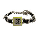 【中古】CHANEL(シャネル) ココマーク ブレスレット シルバー×黒×イエロー レザー