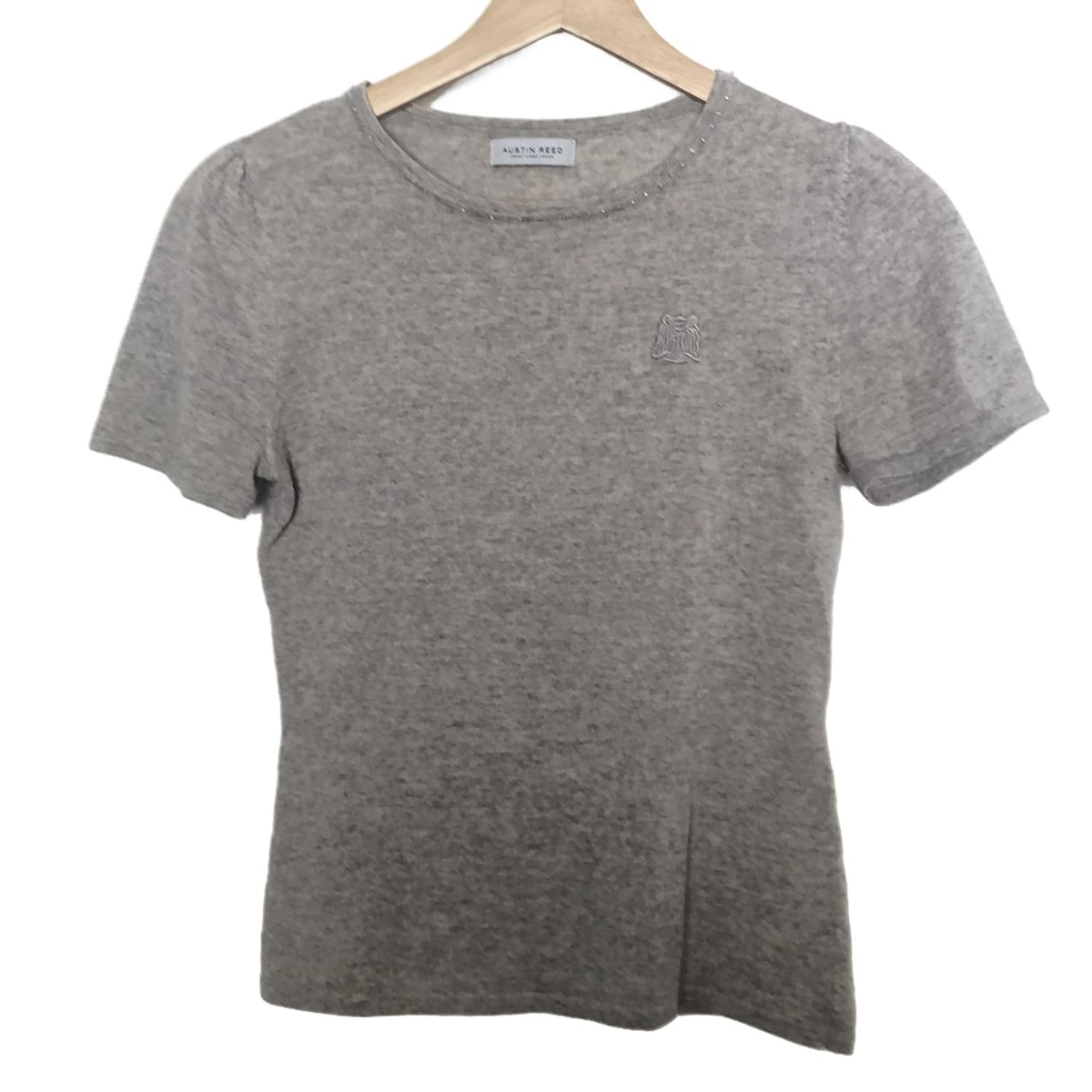 【中古】Austin Reed(オースチンリード) 半袖セーター クルーネック/ビーズ ライトグレー