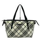 【中古】Burberry Blue Label(バーバリーブルーレーベル) ハンドバッグ チェック柄 アイボリー×黒 レザー