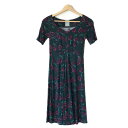 【中古】Sybilla(シビラ) ワンピース Vネック/半袖/ひざ丈/花柄 ダークグリーン×ボルドー×マルチ
