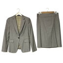 【中古】Aquascutum(アクアスキュータム) スカートスーツ 肩パッド グレーベージュ×白