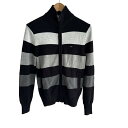 【中古】TOMMY HILFIGER(トミーヒルフィガー) 長袖セーター ボーダー/ジップアップ 黒×グレー×ライトグレー