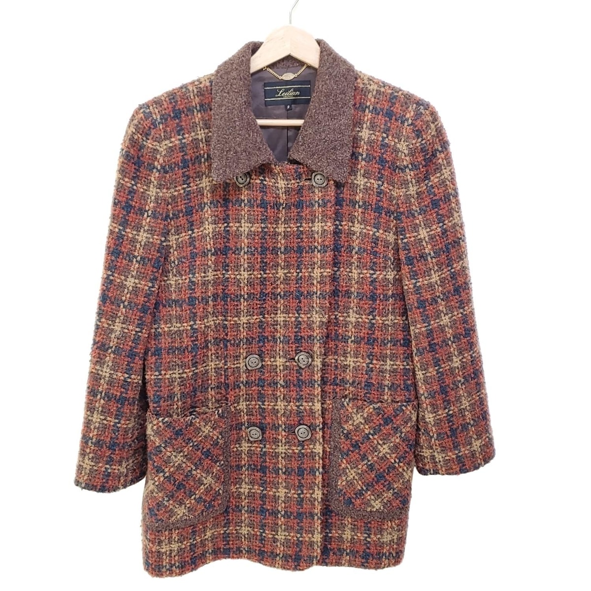 【中古】Leilian(レリアン) コート 長袖/ツイード/秋/冬 ダークブラウン×ブラウン×マルチ