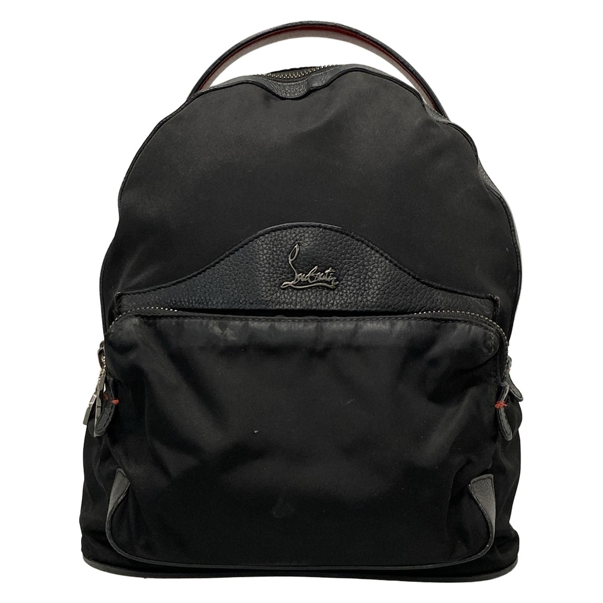 【中古】CHRISTIAN LOUBOUTIN(クリスチャンルブタン) バックルビ スモール リュックサック スタッズ 黒×レッド レザー