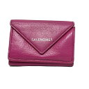 【中古】BALENCIAGA(バレンシアガ) ペーパーミニウォレット 3つ折り財布 ピンクパープル レザー