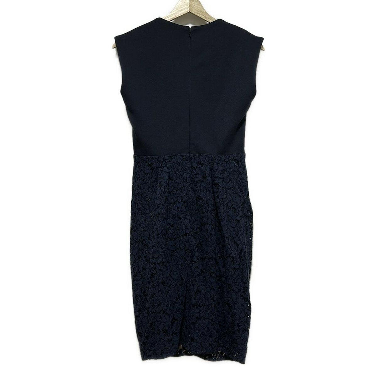 【中古】FLICKA(フリッカ) ワンピース 半袖/ひざ丈/レース/異素材切替 ネイビー