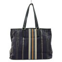 【中古】PaulSmith(ポールスミス) トートバッグ ストライプ ダークネイビー×ベージュ×マルチ レザー