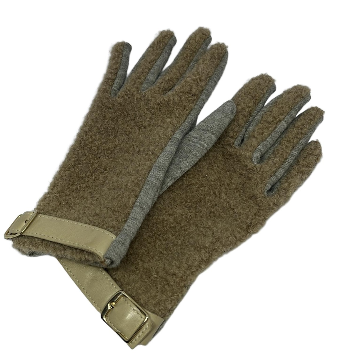 【中古】ALPO(アルポ) 手袋 ベージュ×グレーベージュ ウール、レザー