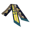 【中古】HERMES(エルメス) ツイリー スカーフ リボンスカーフ/Rocabar/馬/ベルト ネイビー×イエロー×マルチ