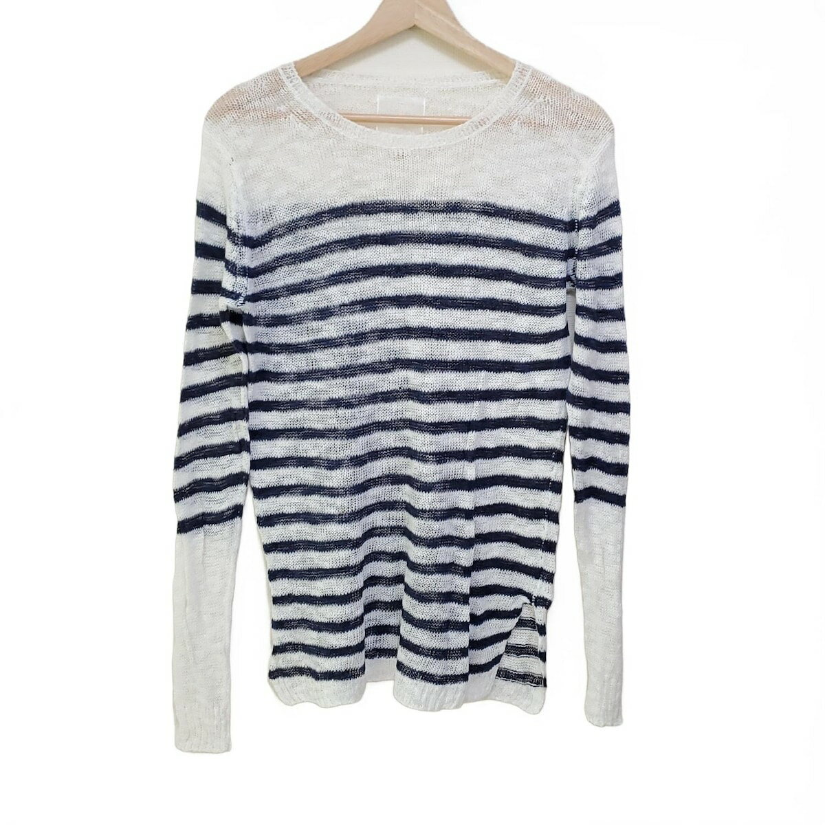 【中古】TODAYFUL(トゥデイフル) 長袖セーター クルーネック/ボーダー 白×ダークネイビー