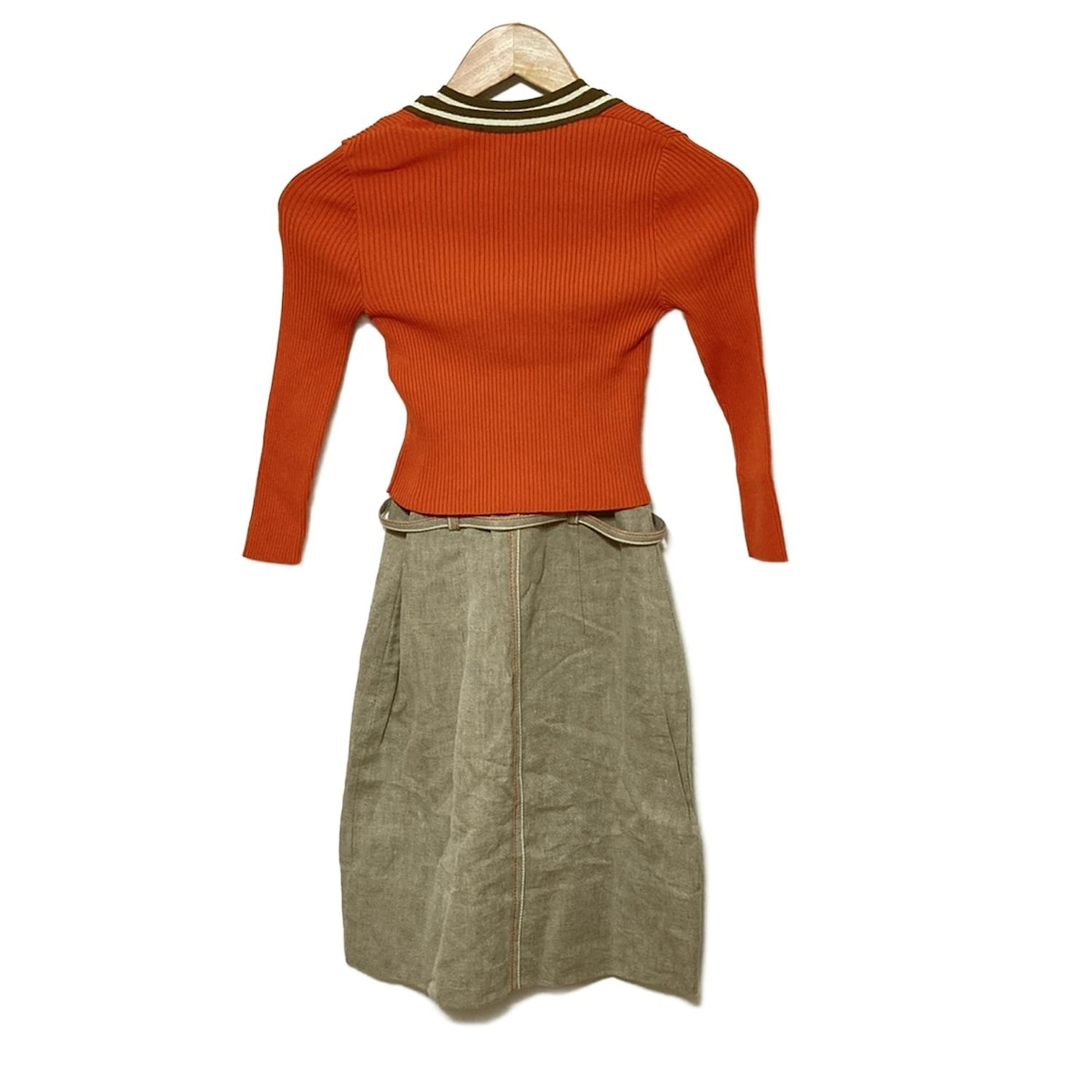 【中古】PAULEKA(ポールカ) ワンピースセットアップ オレンジ×ベージュ